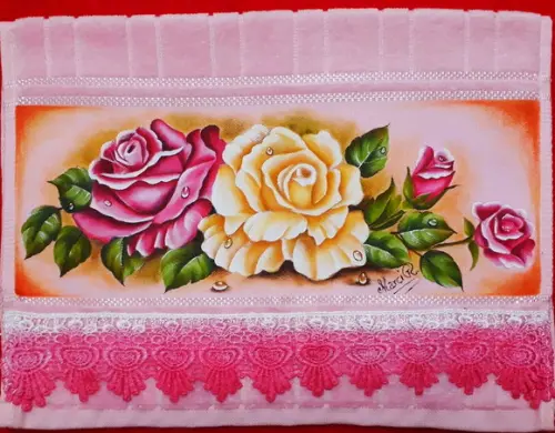 Toalha de Mão Lavabo Pintada à Mão - Rosas