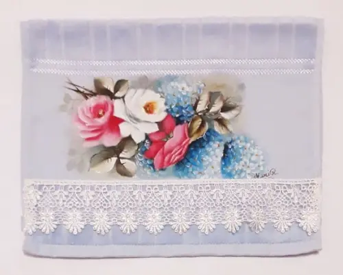 Toalha de Mão Lavabo Pintada à Mão - Rosas e Hortênsias