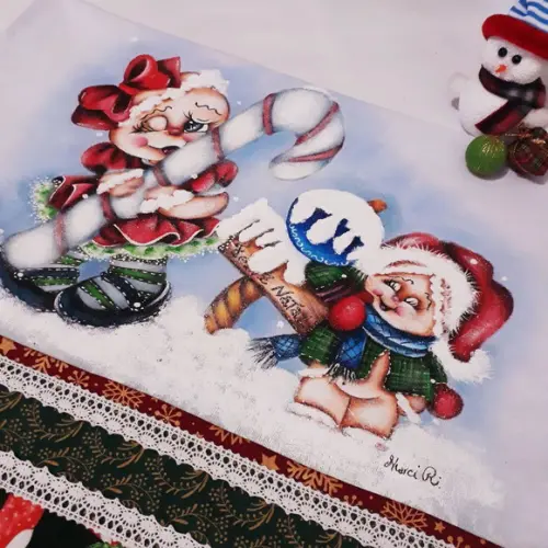 Pano de Copa ou Prato com Pintura à Mão - Biscoitos de Natal