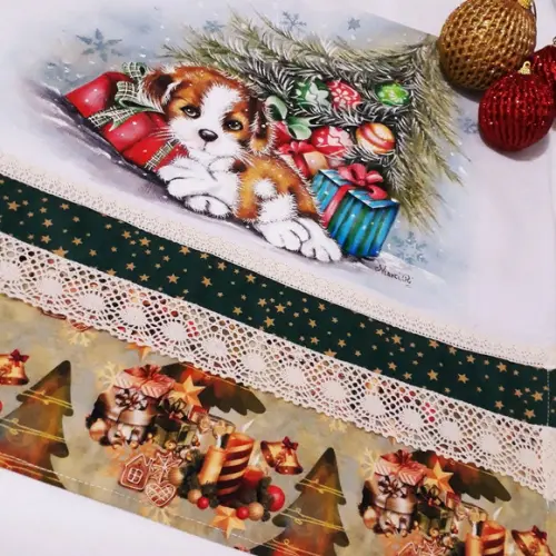 Pano de Copa ou Prato com Pintura à Mão - Cachorrinho e Present