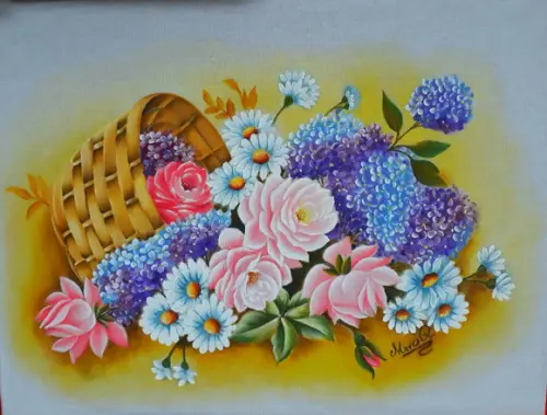 Pano de Copa ou Prato Pintado à Mão - Cesta com Flores