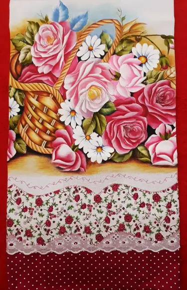 Pano de Copa ou Prato Pintado à Mão - Cesta de Rosas