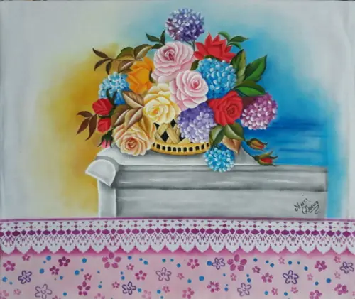 Pano de Copa ou Prato Pintado à Mão - Flores