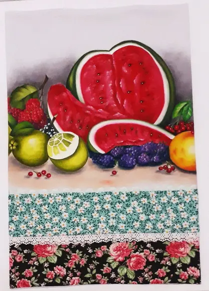 Pano de Copa ou Prato Pintado à Mão - Frutas Diversas