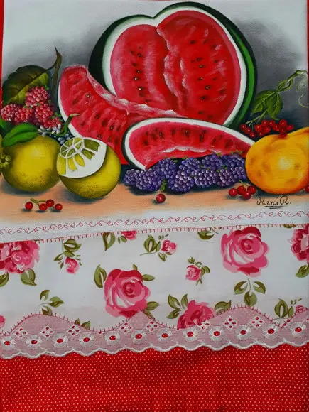 Pano de Copa ou Prato Pintado à Mão - Frutas