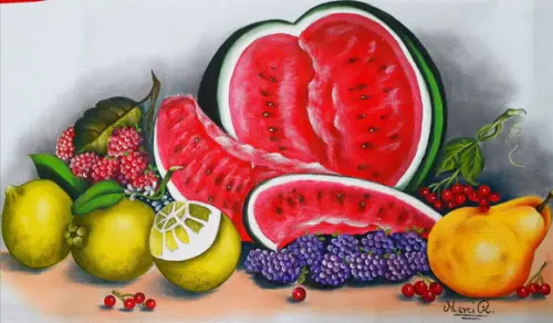 Pano de Copa ou Prato Pintado à Mão - Frutas