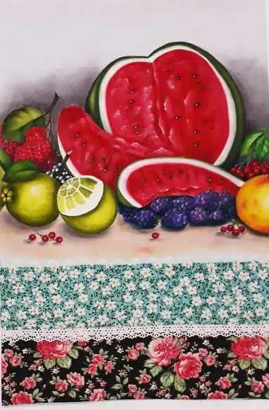 Pano de Copa ou Prato Pintado à Mão - Frutas Diversas