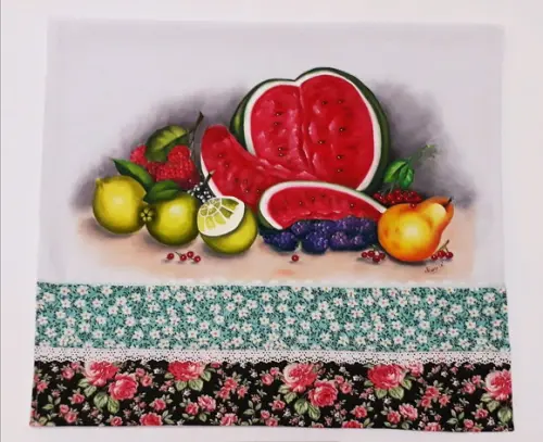 Pano de Copa ou Prato Pintado à Mão - Frutas Diversas