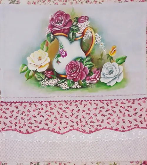 Pano de Copa ou Prato Pintado à Mão - Jarra e Rosas