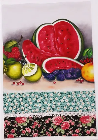 Pano de Copa ou Prato Pintado à Mão - Frutas Diversas