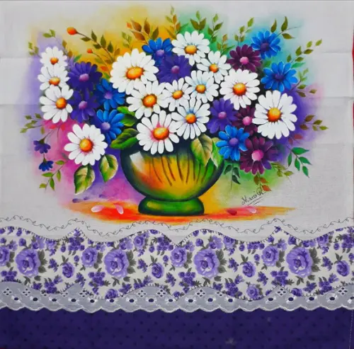 Pano de Copa ou Prato Pintado à Mão - Margaridas
