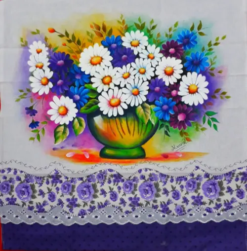 Pano de Copa ou Prato Pintado à Mão - Margaridas