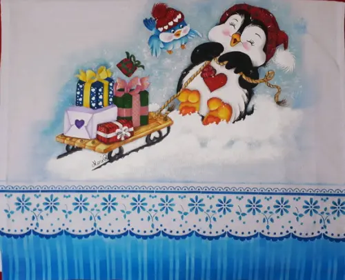 Pano de Copa ou Prato Pintado à Mão - Pingüim e Presentes