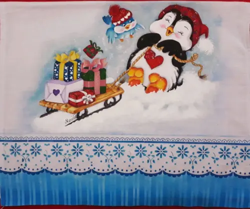 Pano de Copa ou Prato Pintado à Mão - Pingüim e Presentes