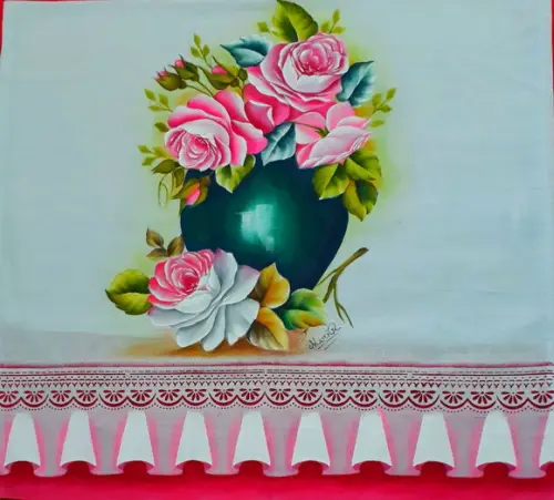 Pano de Copa ou Prato Pintado à Mão - Vaso e Rosas