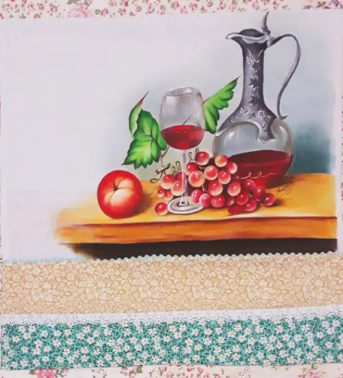 Pano de Copa ou Prato Pintado à Mão - Frutas e Vinhos