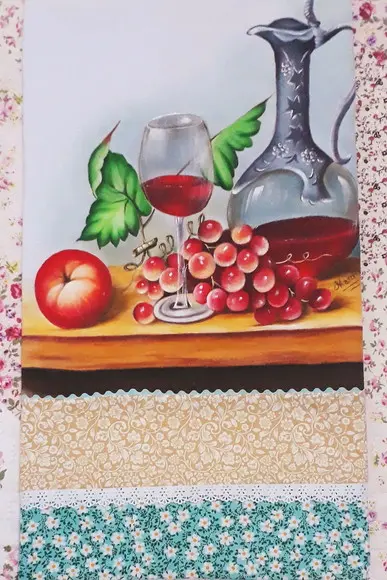 Pano de Copa ou Prato Pintado à Mão - Frutas e Vinhos