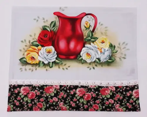 Pano de Copa ou Prato Pintado à Mão - Jarra Vermelha e Rosas