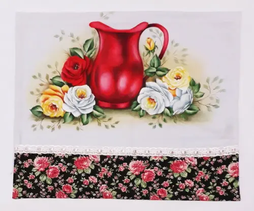Pano de Copa ou Prato Pintado à Mão - Jarra Vermelha e Rosas