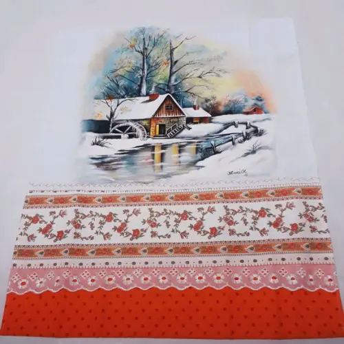 Pano de Copa ou Prato Pintado à Mão - Paisagem com Neve