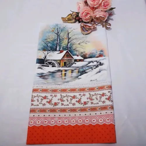 Pano de Copa ou Prato Pintado à Mão - Paisagem com Neve