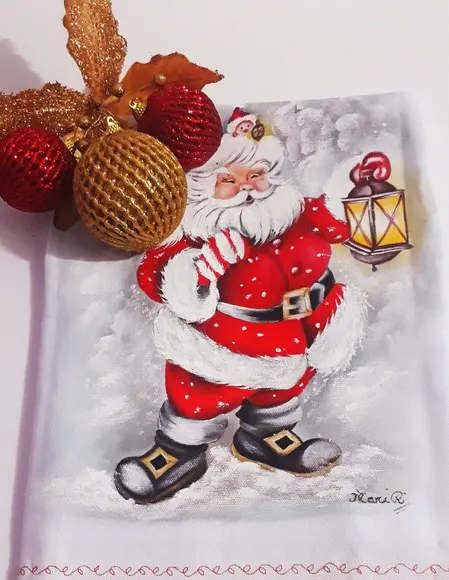 Pano de Copa ou Prato Pintado à Mão - Papai Noel