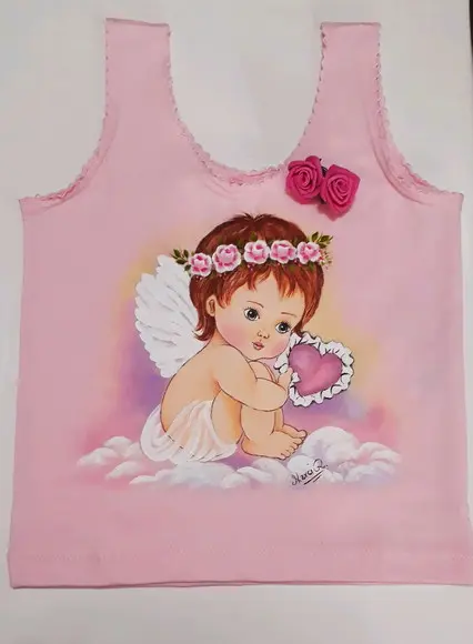 Camiseta infantil pintada à mão - anjinho