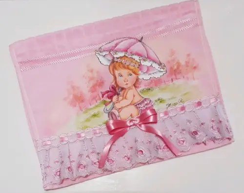 Toalha de Mão Escolar-Menina com Sombrinha