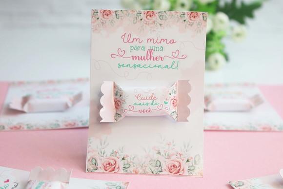Cartão e Balinha Dia da Mulher Modelo Flores