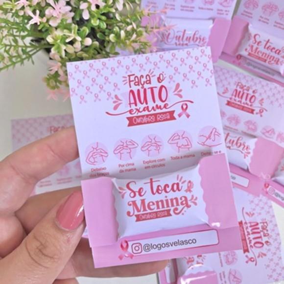 Cartão e Balinha Outubro Rosa Teste Prevenção