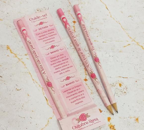 Cartão e Lápis Outubro Rosa com Autoexame
