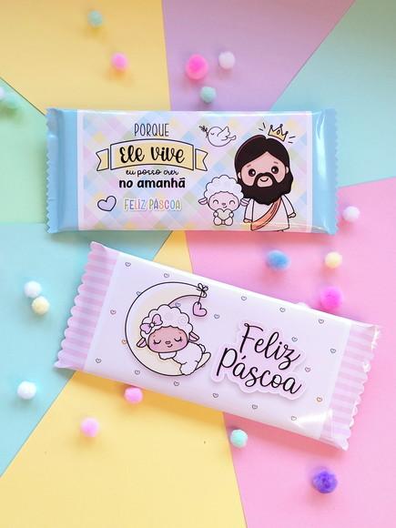 Rotulo Adesivo para Chocolate 90gr Páscoa Jesus ou Coelho