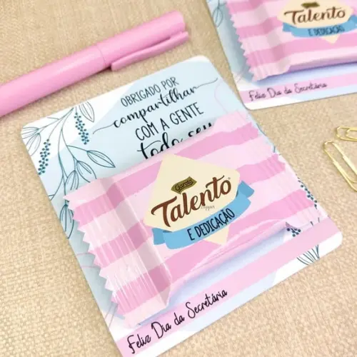 Cartao e Rótulo para Chocolate Mini Talento Dia da Secretaria