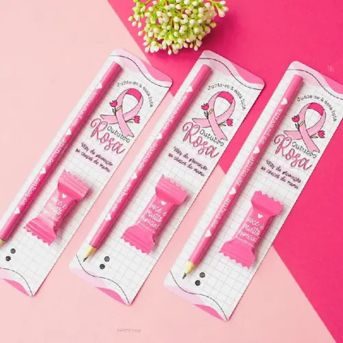 Cartão, Lápis e Balinha Outubro Rosa