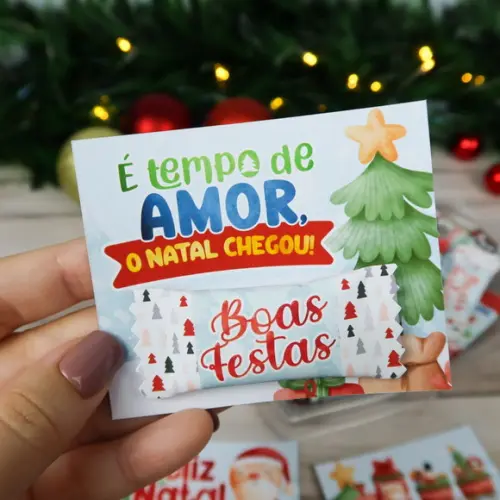 Cartão e Balinha Modelo Aquarela Natal