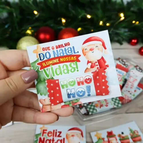 Cartão e Balinha Modelo Aquarela Natal