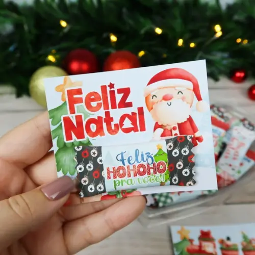 Cartão e Balinha Modelo Aquarela Natal