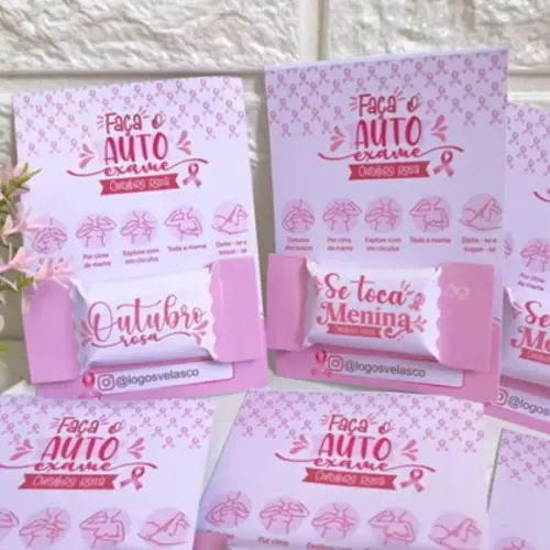 Cartão e Balinha Outubro Rosa Teste Prevenção