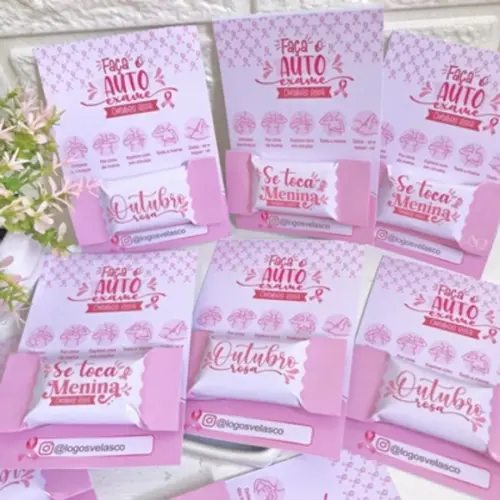 Cartão e Balinha Outubro Rosa Teste Prevenção