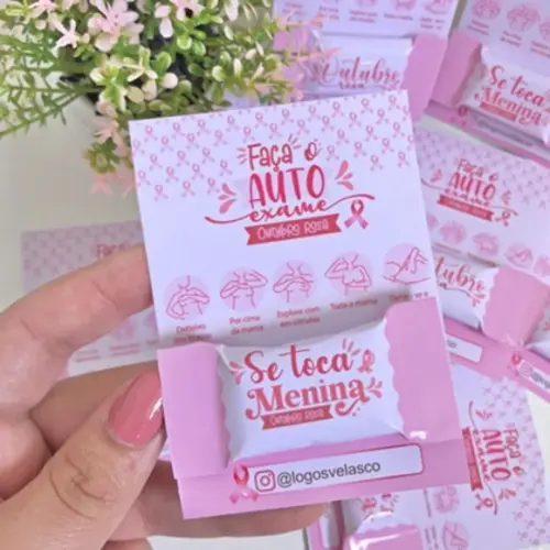 Cartão e Balinha Outubro Rosa Teste Prevenção