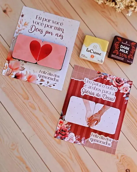 Cartão e Rótulo Adesivo para Chocolate Encontro de Casais