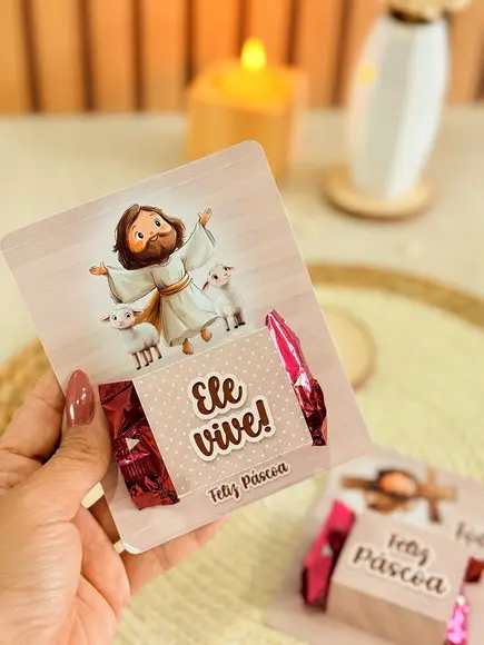 Cartão e Rotulo para Bombon Pascoa Cristã