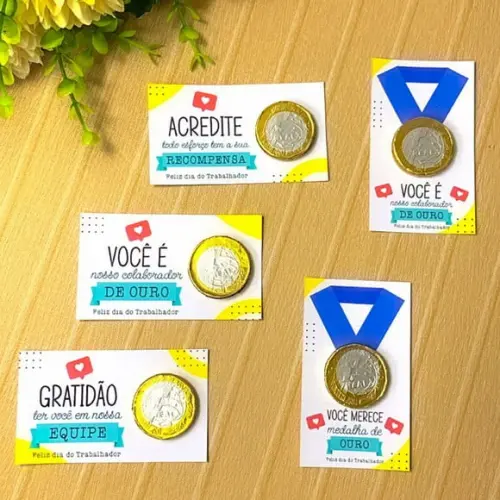 Cartão para Moeda de Chocolate Dia do Trabalhador