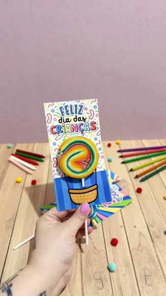 Cartão para Pirulito Psicodélico Dia das Crianças