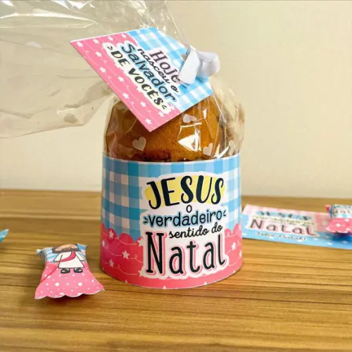 Cinta para mini panetone 80g personalizada Feliz Natal