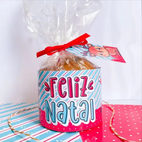 Cinta para mini panetone 80g personalizada Feliz Natal