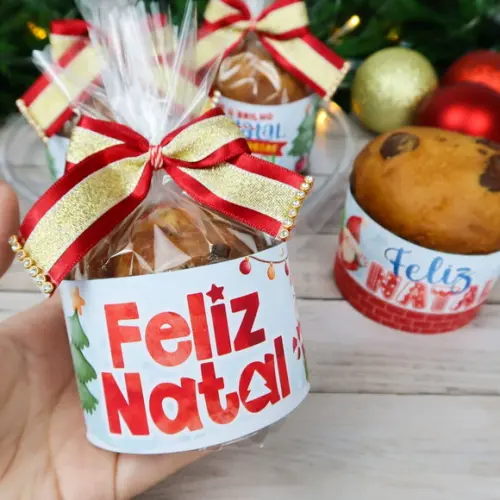 Cinta para mini panetone 80g personalizada Feliz Natal