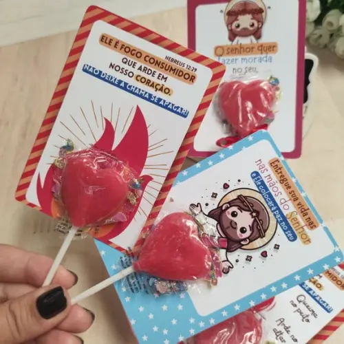 Pirulito e Cartão Cristã Espírito Santo Recepção Igreja
