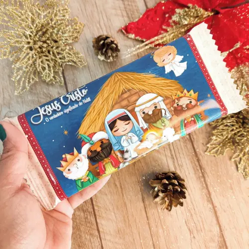 Rotulo Adesivo para Chocolate Natal Menino Jesus