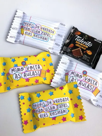 Rotulo Adesivo para Mini Talento Chocolate Volta as Aulas